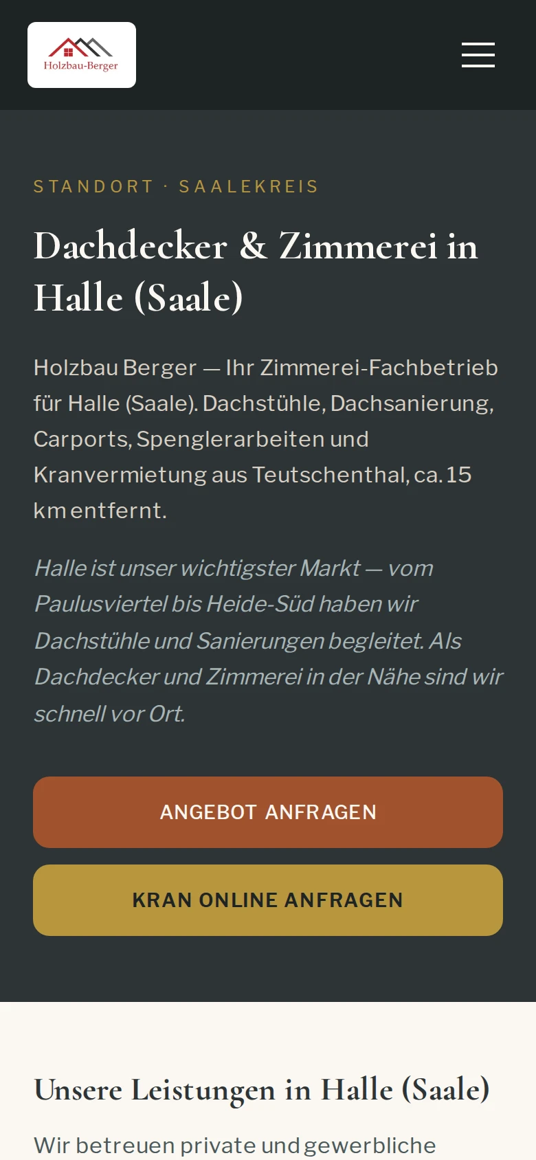 Standortseite Halle (Saale) auf dem Handy