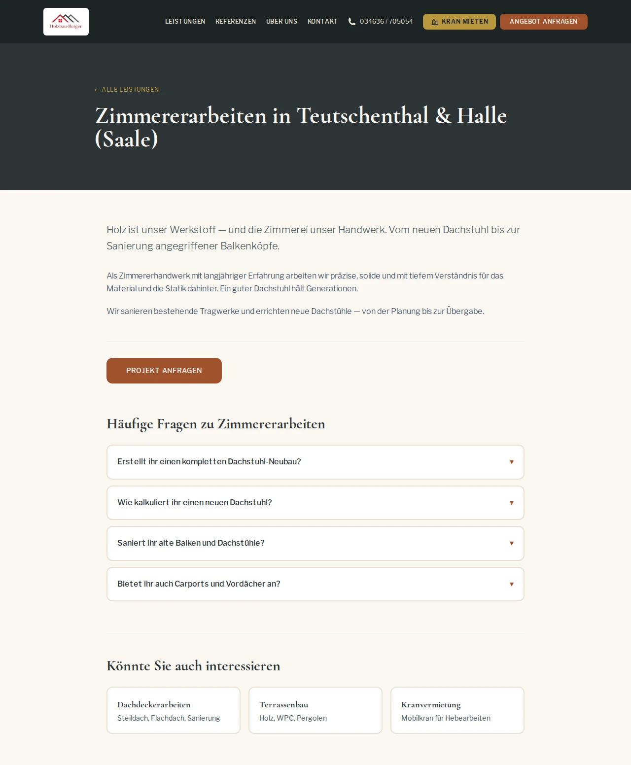 Leistungsseite Zimmererarbeiten von Holzbau Berger