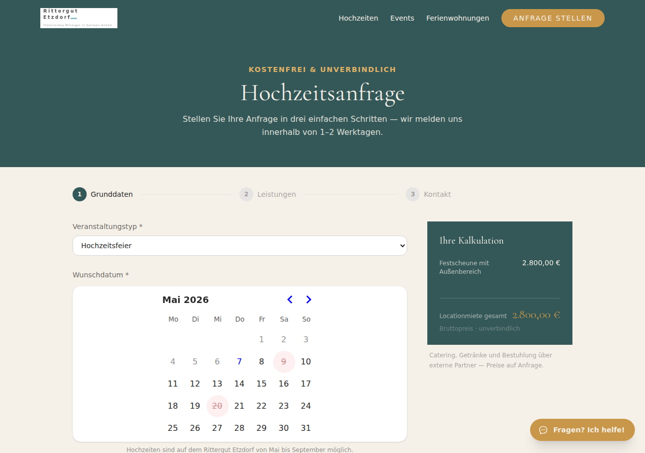 Online-Buchungsprozess für Hochzeiten