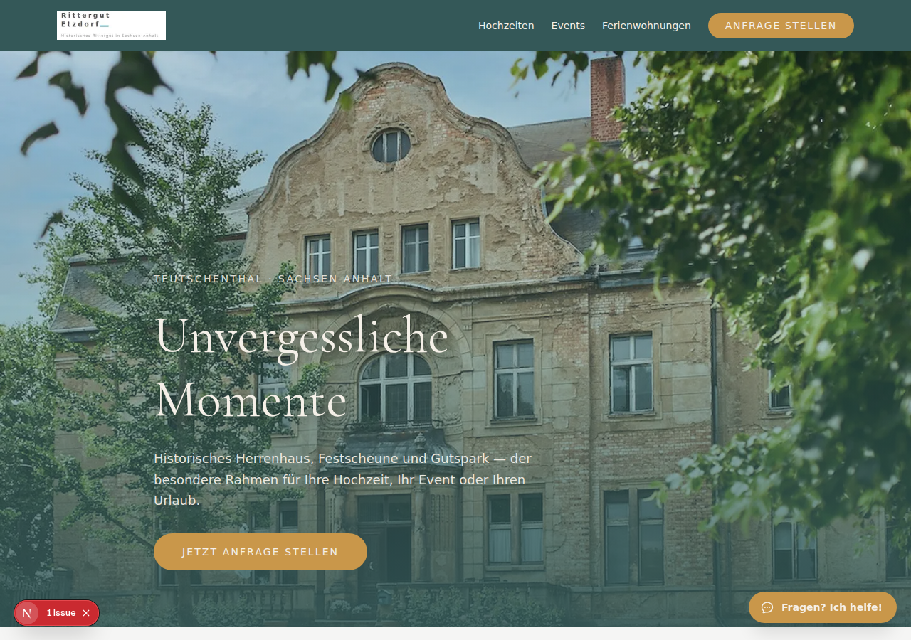 KI-Chatbot Widget auf der Website des Rittergut Etzdorf