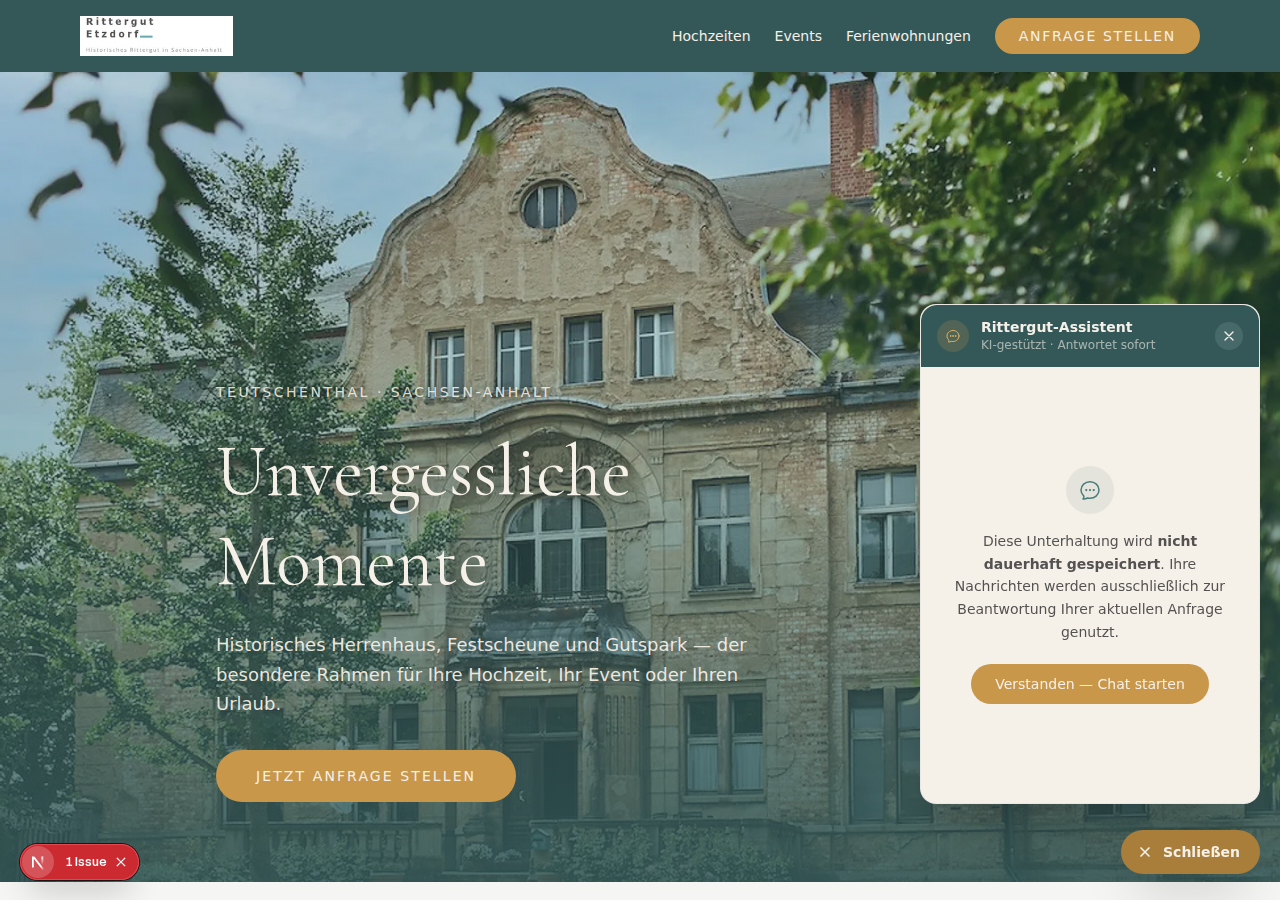 KI-Chatbot des Rittergut Etzdorf – geöffnet