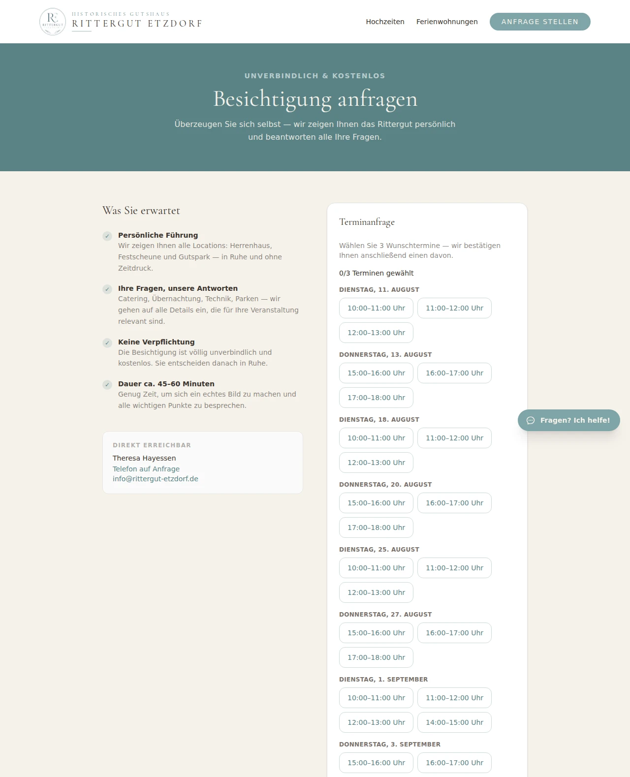 Besichtigungstermin mit drei Wunschterminen anfragen